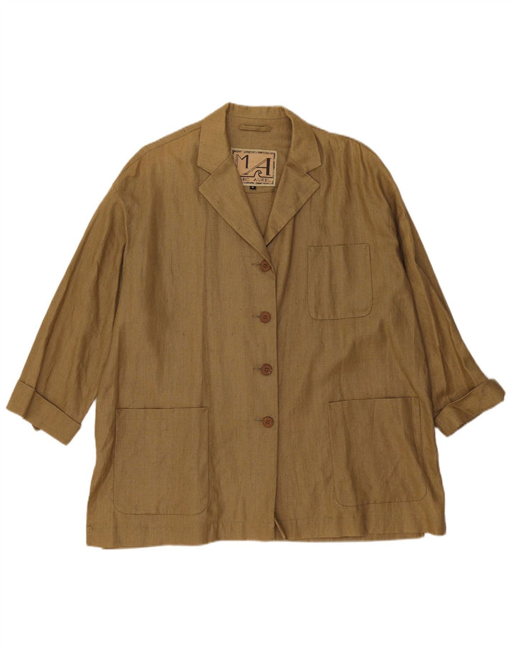 Marc Aurel Womens Oversized 4 Button Blazer Jacket UK 14 Medium Khaki Linen