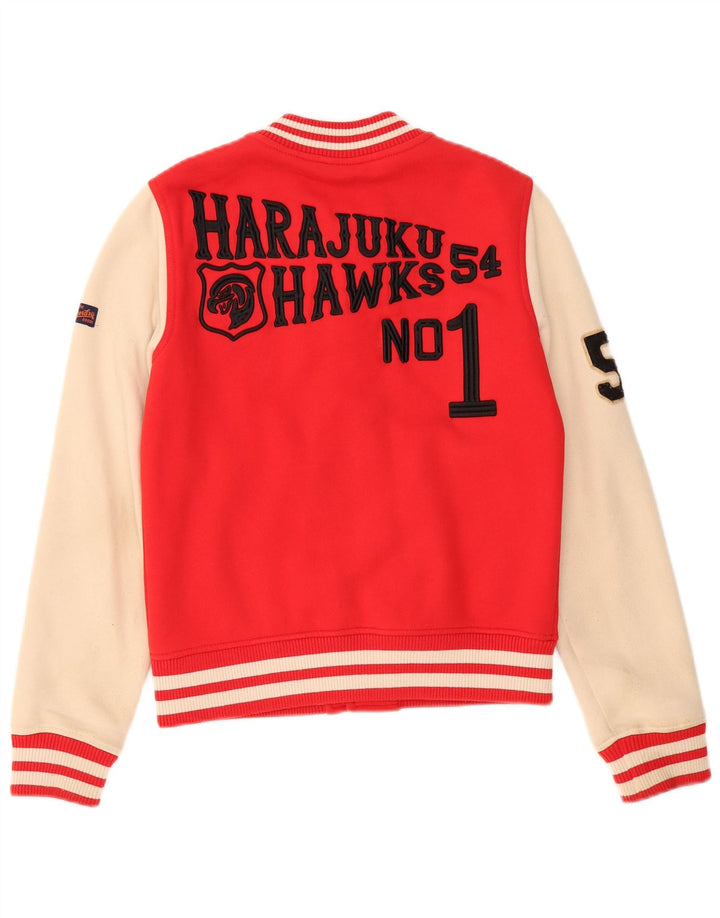 SUPERDRY Womens Hawks Graphic Varsity Jacket UK 10 Small Red Colourblock
