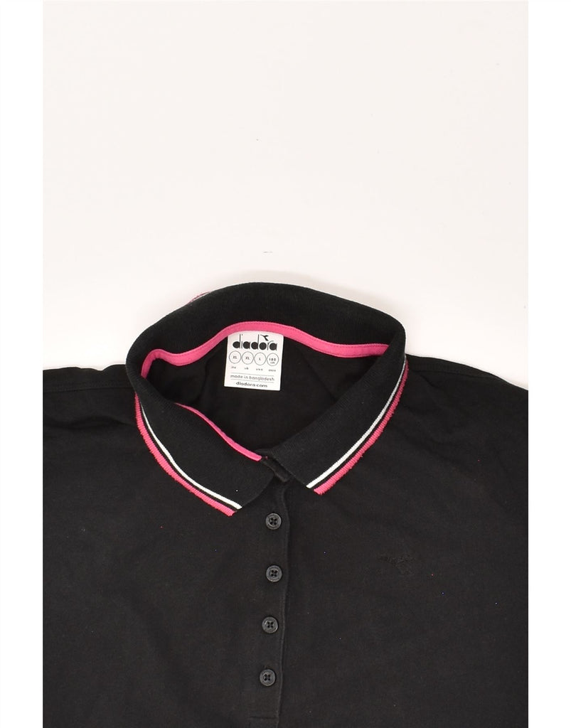 DIADORA Womens Polo Shirt UK 18 XL Black Cotton | Vintage Diadora | Thrift | Second-Hand Diadora | Used Clothing | Messina Hembry 