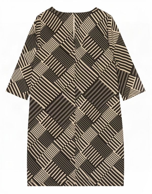 Marks & Spencer Womens 3/4 Sleeve Shift Dress UK 12 Medium Black Geometric