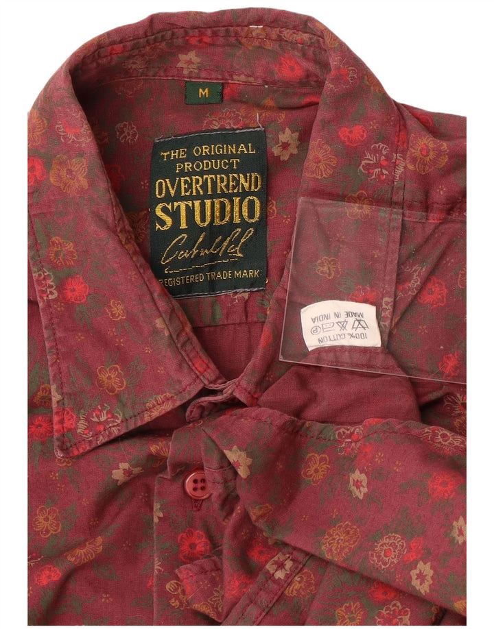 VINTAGE Mens Shirt Medium Pink Floral Cotton