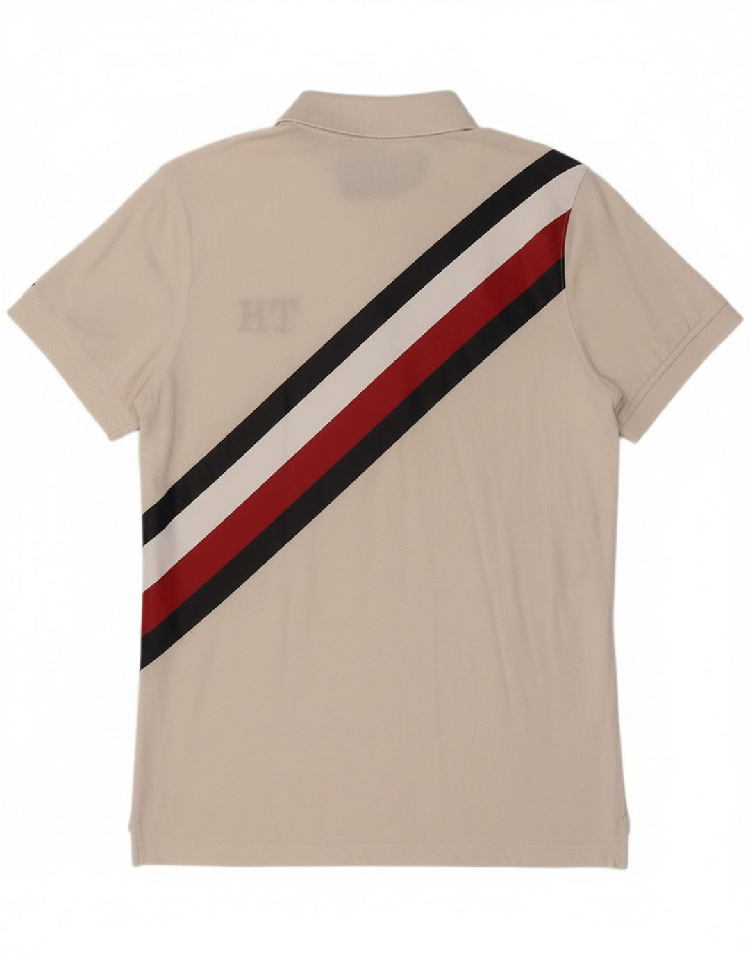TOMMY HILFIGER Mens Regular Fit Polo Shirt Small White Striped Cotton