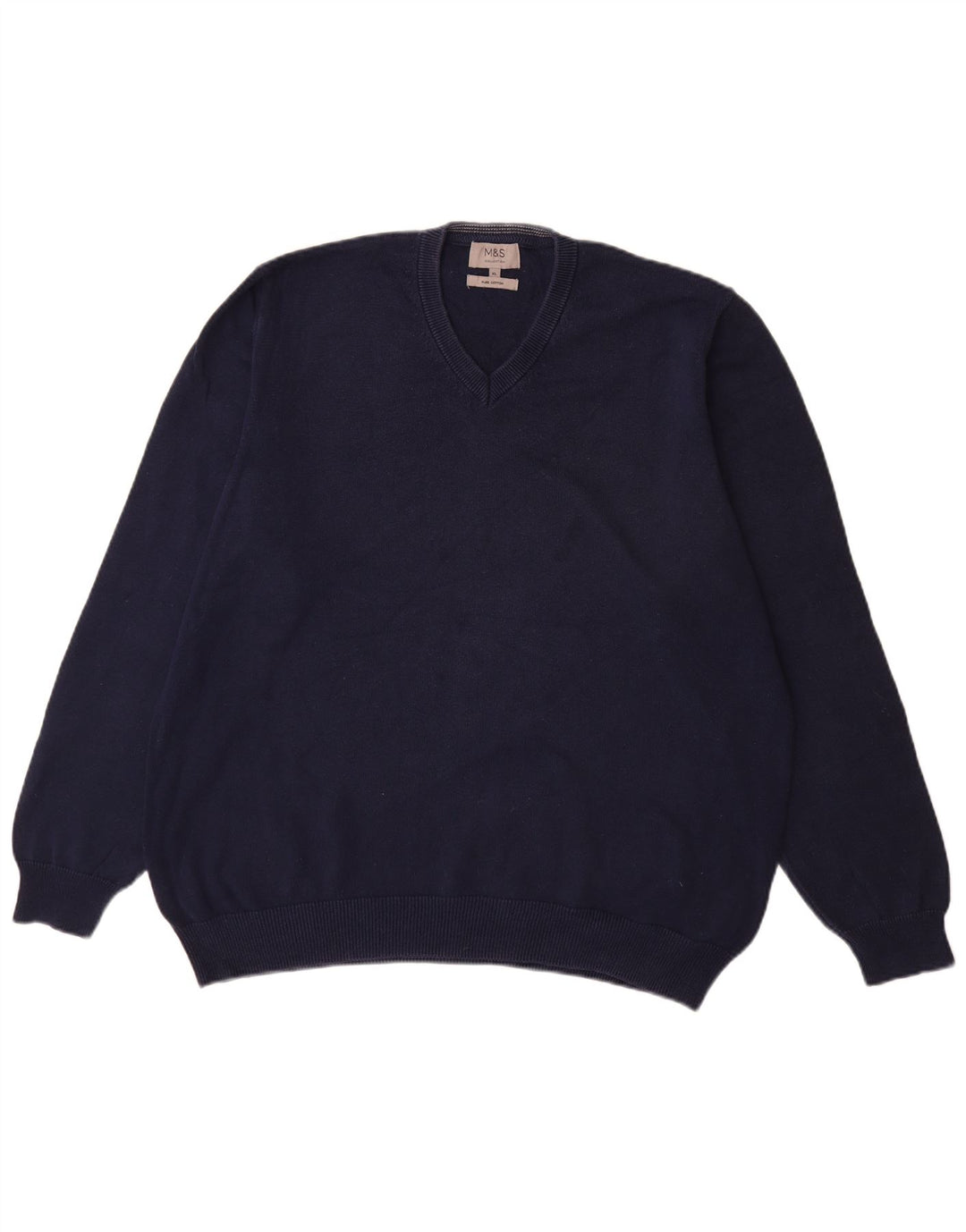 Marks & Spencer Mens V-Neck Jumper Sweater XL Navy Blue Cotton