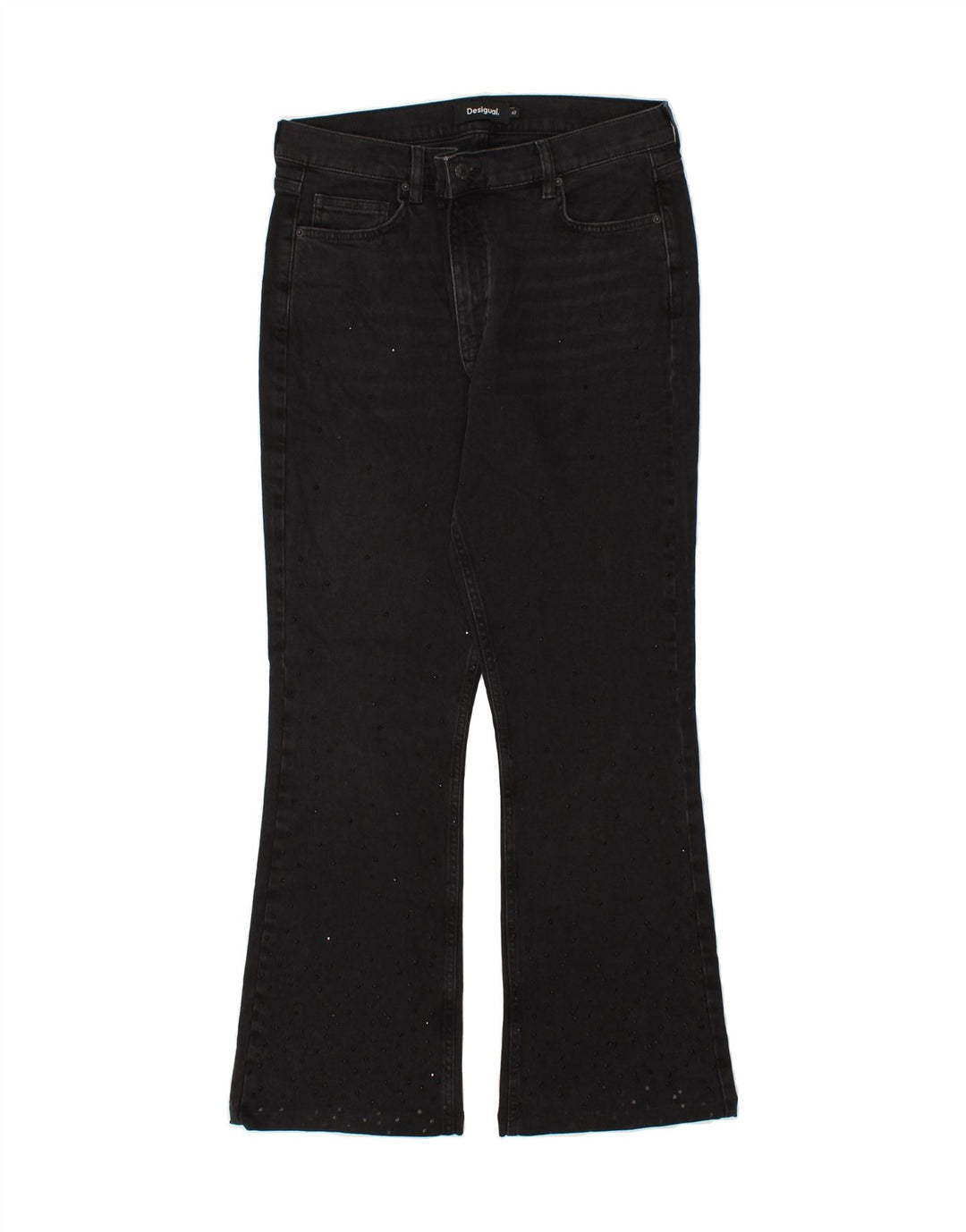 DESIGUAL Womens Bootcut Jeans EU 42 Large W33 L28 Black Spotted Cotton Vintage Desigual and Second-Hand Desigual from Messina Hembry 
