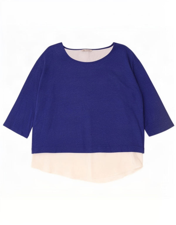 Marks & Spencer Womens Top 3/4 Sleeve UK 14 Large Blue Colourblock Viscose