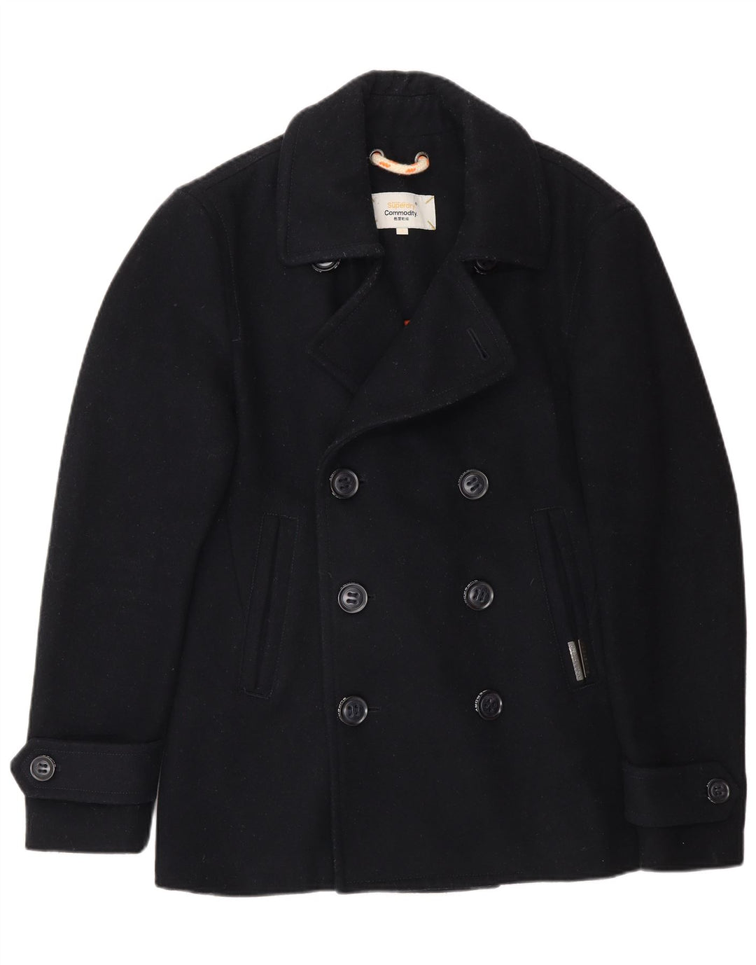 Superdry Mens Pea Coat UK 36 Small Navy Blue Wool