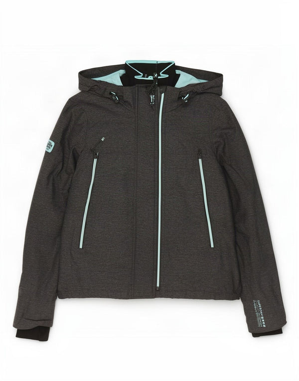 Superdry Womens Hooded Rain Jacket UK 16 Large Grey Nylon