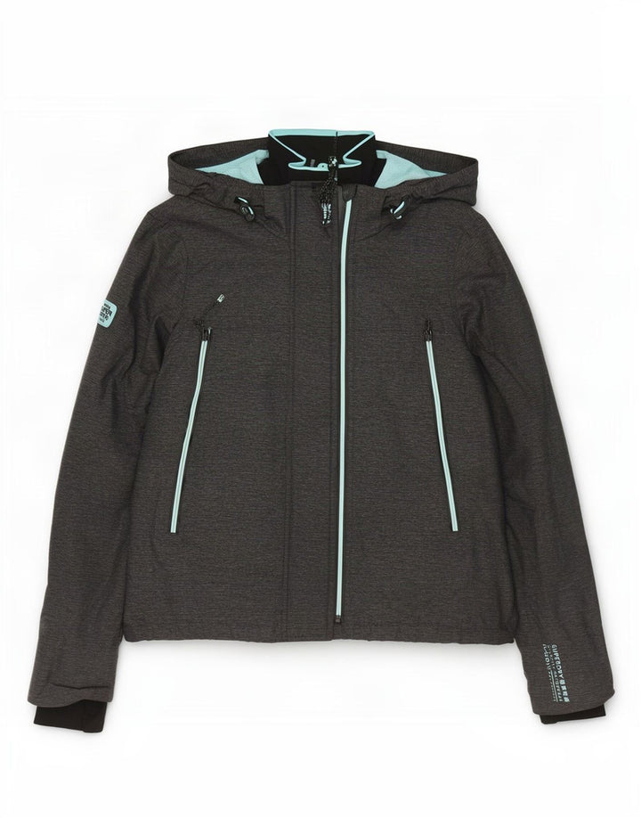 Superdry Womens Hooded Rain Jacket UK 16 Large Grey Nylon