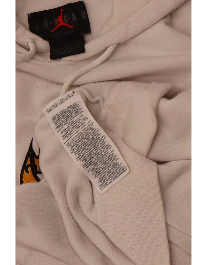 JORDAN Mens Loose Fit Graphic Hoodie Jumper Small Off White Cotton