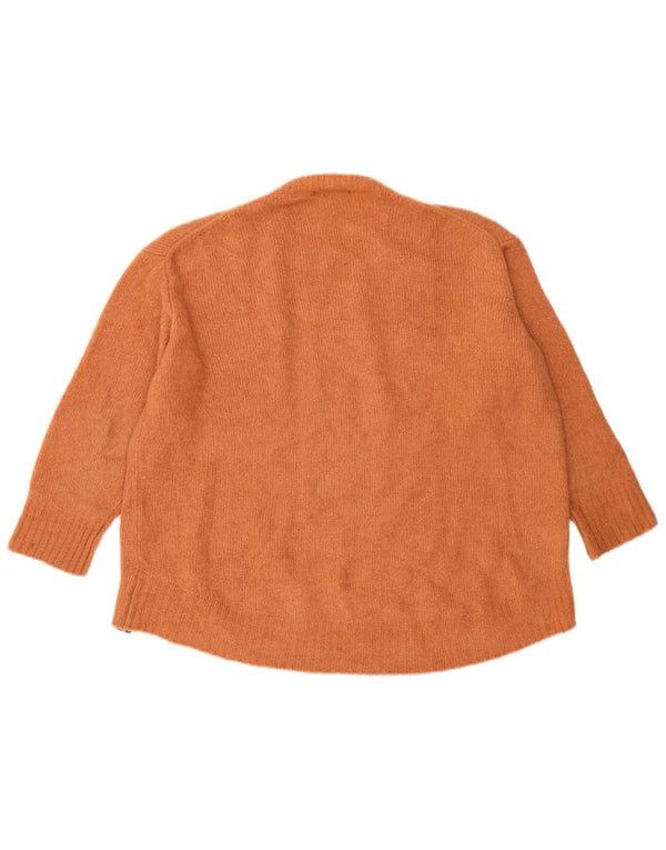 Zara Womens Oversized Crew Neck Jumper Sweater UK 16 Large Orange Acrylic
