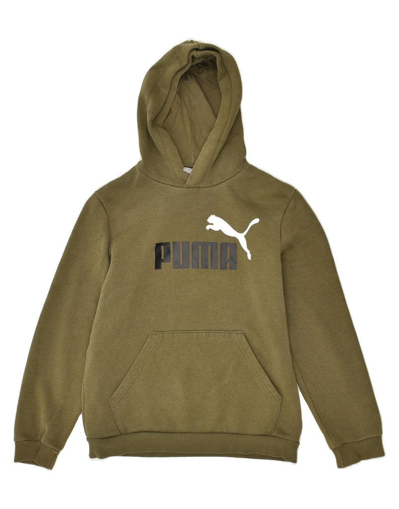 PUMA Boys Graphic Hoodie Jumper 13-14 Years Khaki Cotton | Vintage Puma | Thrift | Second-Hand Puma | Used Clothing | Messina Hembry 