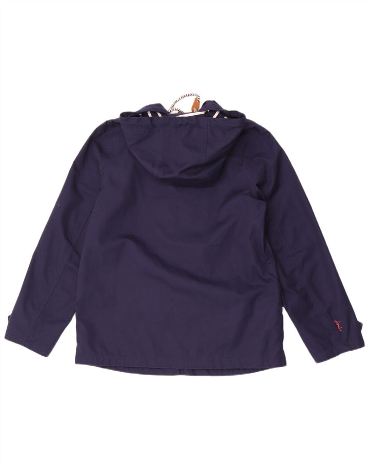 Joules Womens Hooded Oversized Rain Jacket UK 10 Small Navy Blue Cotton