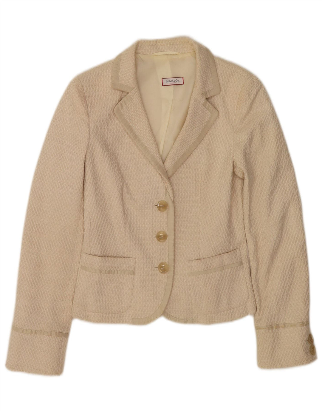 Max & Co. Womens 3 Button Blazer Jacket UK 6 XS Beige Cotton