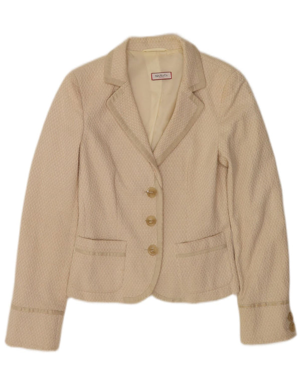 Max & Co. Womens 3 Button Blazer Jacket UK 6 XS Beige Cotton