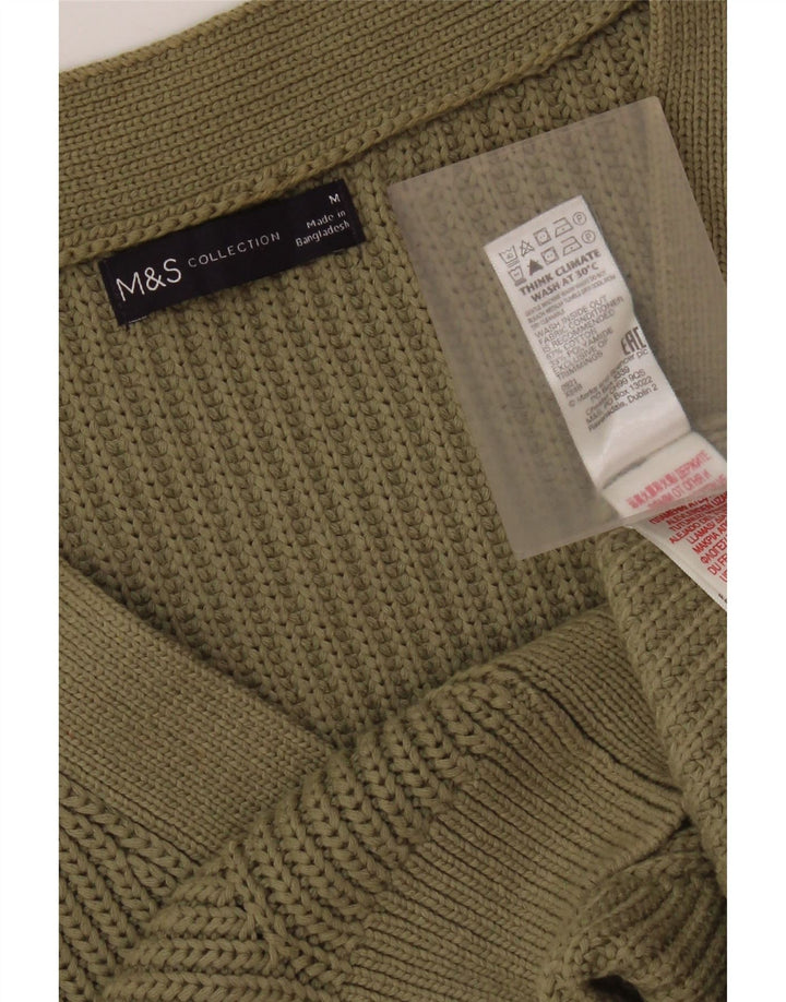 Marks & Spencer Womens Crop Sleeveless Cardigan Sweater UK 14 Medium Khaki