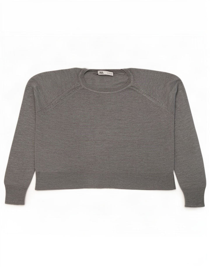 Zara Womens Oversized Crew Neck Jumper Sweater UK 14 Medium Grey Viscose