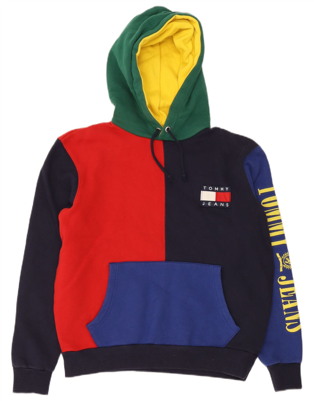 Tommy Hilfiger Mens Graphic Hoodie Jumper Medium Multicoloured Colourblock