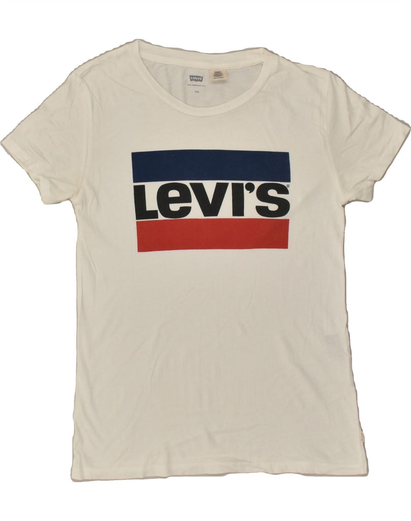 LEVI'S Womens Graphic T-Shirt Top UK 2 2XS White Vintage Levi's and Second-Hand Levi's from Messina Hembry 