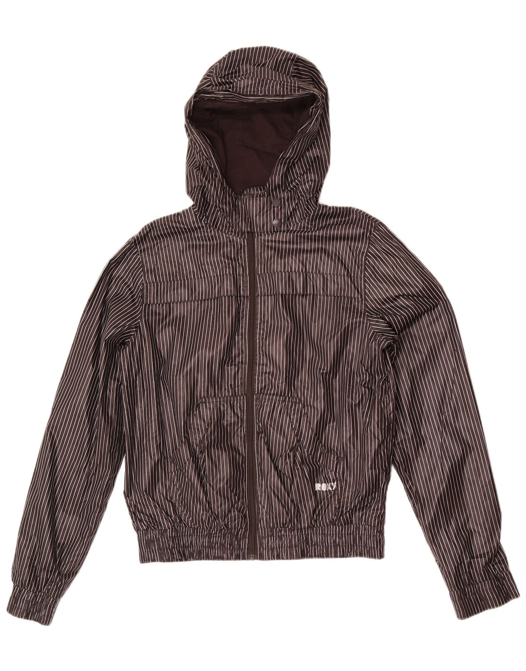 Roxy Womens Hooded Tracksuit Top Jacket UK 18 XL Grey Pinstripe Polyester