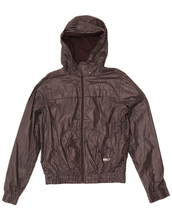 Roxy Womens Hooded Tracksuit Top Jacket UK 18 XL Grey Pinstripe Polyester