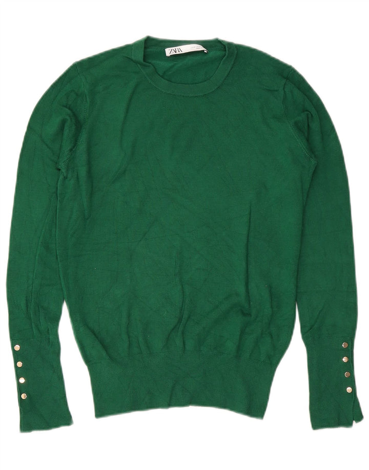 Zara Womens Crew Neck Jumper Sweater UK 12 Medium Green