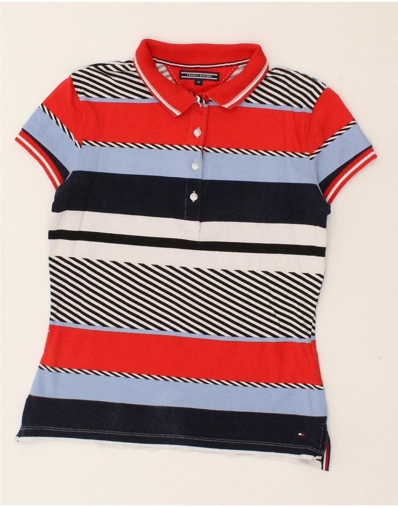 TOMMY HILFIGER Womens Polo Shirt UK 6 XS Multicoloured Striped | Vintage Tommy Hilfiger | Thrift | Second-Hand Tommy Hilfiger | Used Clothing | Messina Hembry 