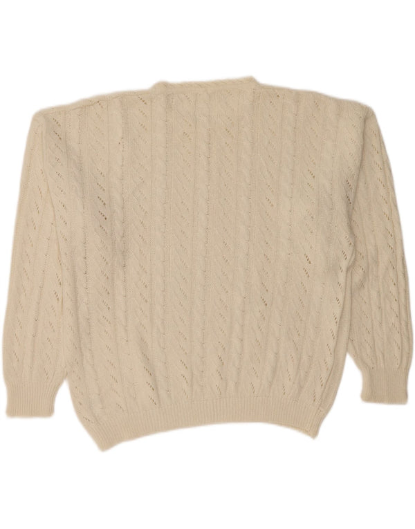 Vintage Womens Oversized Crew Neck Jumper Sweater UK 16 Large Off White