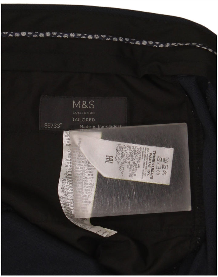 Marks & Spencer Mens Tailored Suit Trousers W36 L33 Navy Blue Polyester