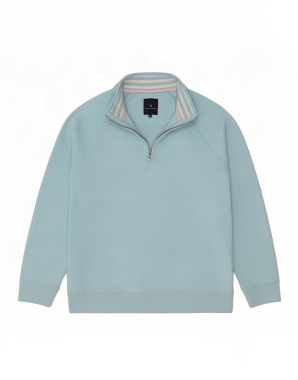 Crew Clothing Womens Zip Neck Sweatshirt Jumper UK 16 Large Blue Cotton