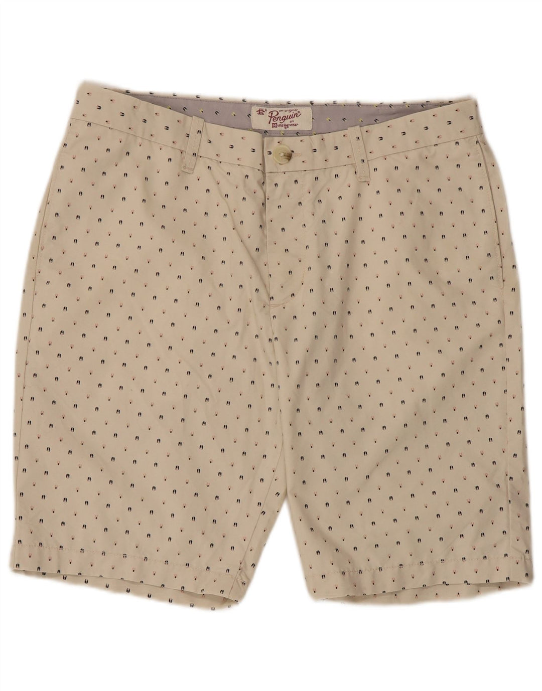 Penguin Mens Chino Shorts W34 Large Beige Spotted Cotton