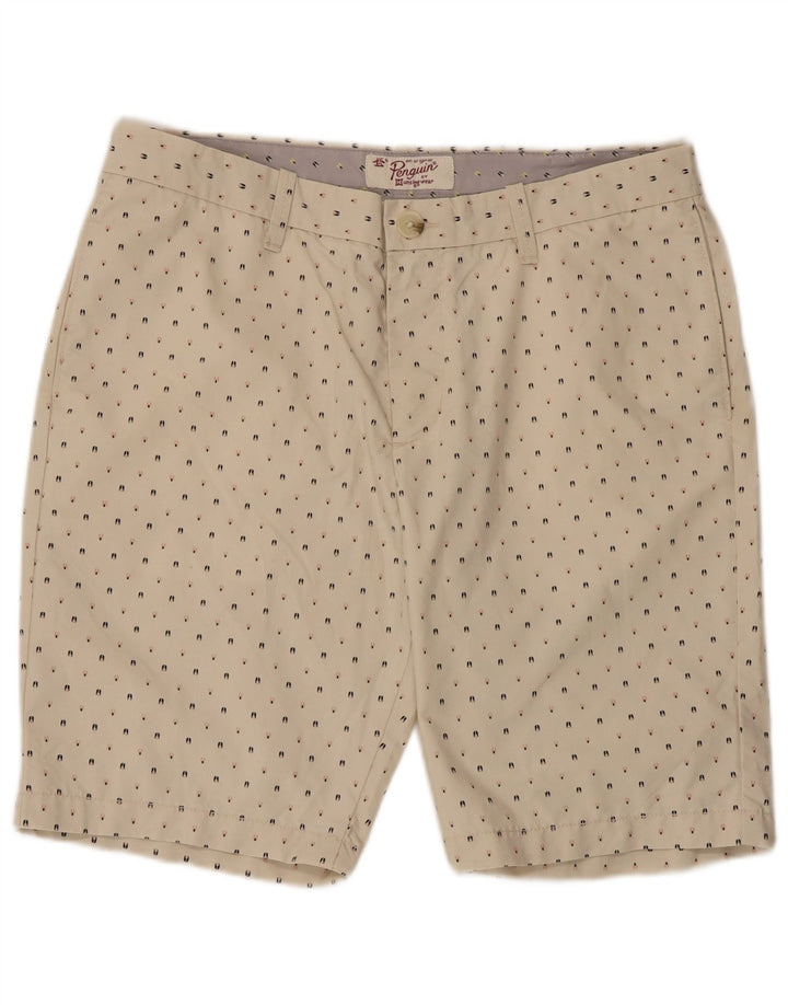 Penguin Mens Chino Shorts W34 Large Beige Spotted Cotton