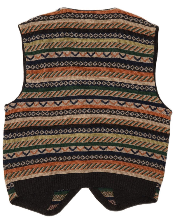 Vintage Mens Knit Waistcoat Medium Multicoloured Striped Wool