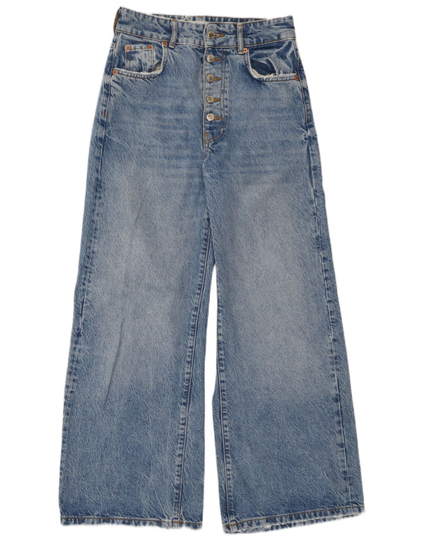 Zara Womens High Waist Wide Leg Jeans EU 36 XS W26 L28 Blue Cotton