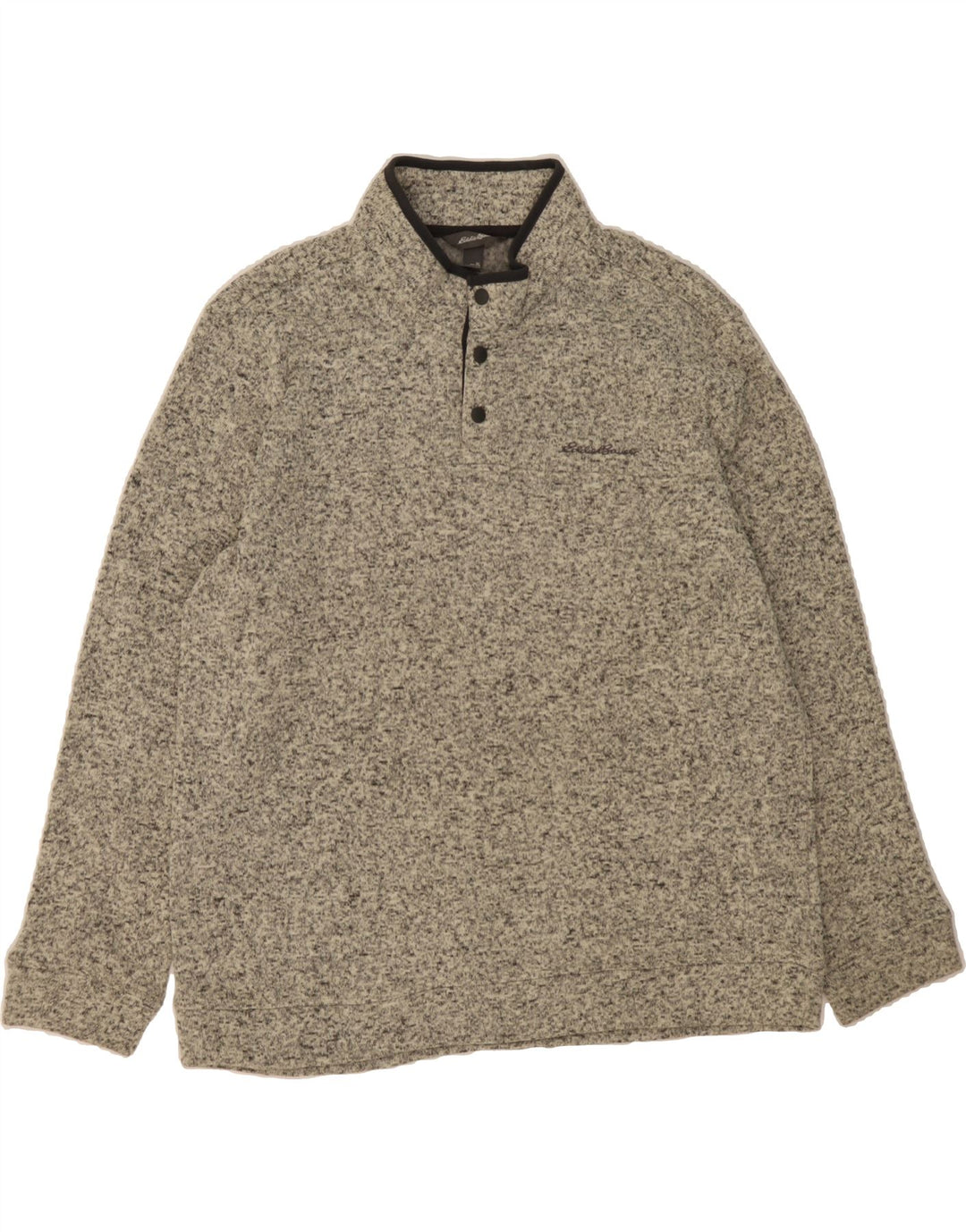EDDIE BAUER Mens Button Neck Sweatshirt Jumper XL Grey Flecked Polyester Vintage Eddie Bauer and Second-Hand Eddie Bauer from Messina Hembry 