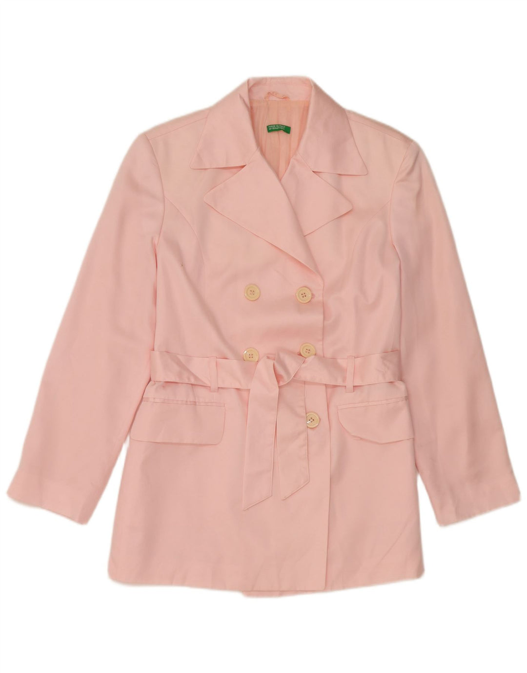 Benetton Womens Double Breasted Blazer Jacket UK 14 Medium Pink Polyester