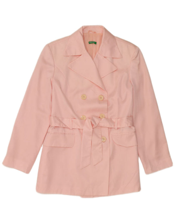 Benetton Womens Double Breasted Blazer Jacket UK 14 Medium Pink Polyester