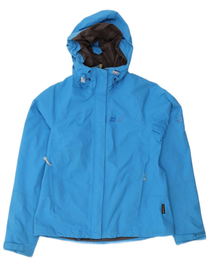 Jack Wolfskin Womens Hooded Rain Jacket UK 10 Small Blue Polyamide