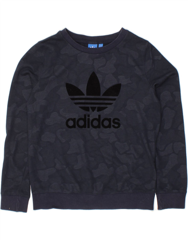 ADIDAS Womens Graphic Oversized Sweatshirt Jumper UK 8 Small Navy Blue Vintage Adidas and Second-Hand Adidas from Messina Hembry 