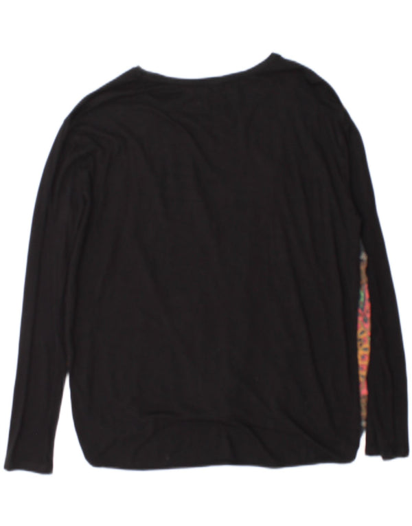 Desigual Womens Top Long Sleeve UK 14 Medium Black Floral Viscose