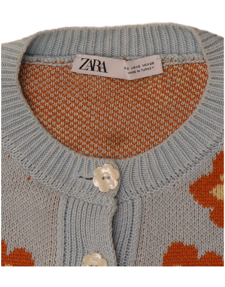 Zara Womens Oversized Cardigan Sweater UK 10 Small Blue Floral
