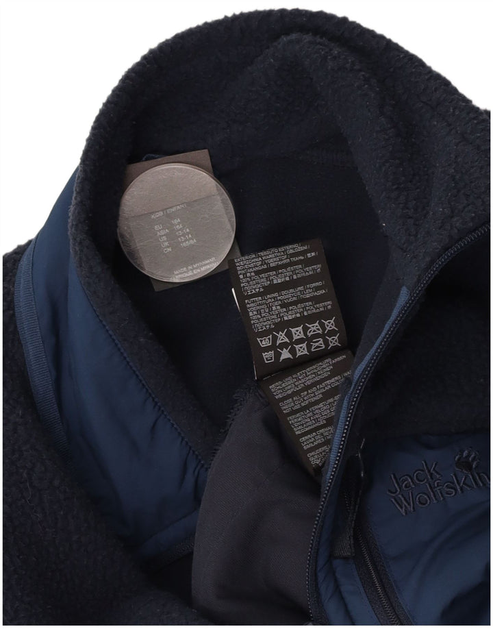 JACK WOLFSKIN Boys Fleece Jacket 13-14 Years Navy Blue Colourblock