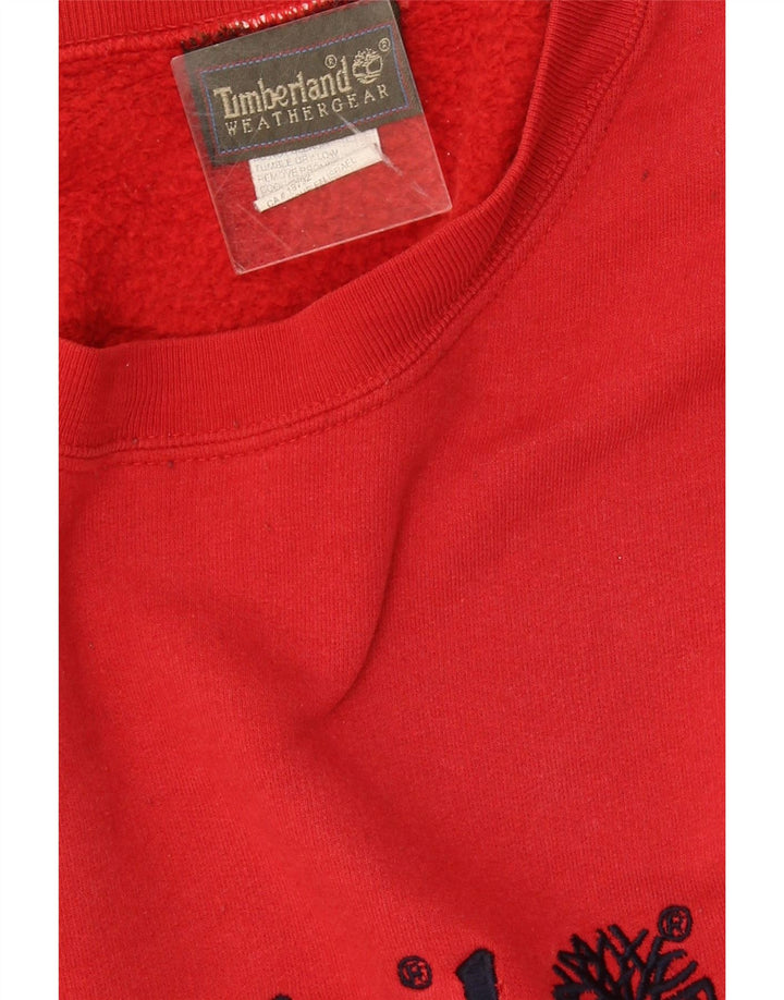Timberland Mens Graphic Sweatshirt Jumper Medium Red Cotton