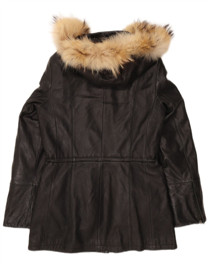 Danier Womens Hooded Leather Jacket UK 8/10 Small Black Leather