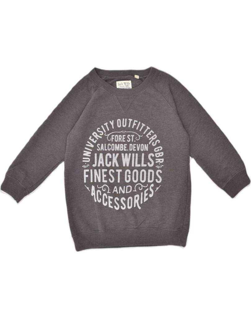 JACK WILLS Womens Graphic Sweatshirt Jumper UK 10 Small Grey Cotton | Vintage Jack Wills | Thrift | Second-Hand Jack Wills | Used Clothing | Messina Hembry 