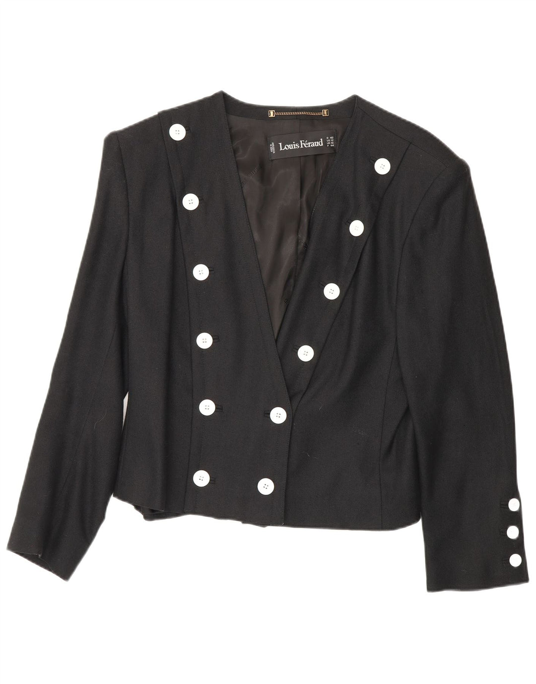 Louis Feraud Womens Double Breasted Blazer Jacket UK 16 Large Black Viscose