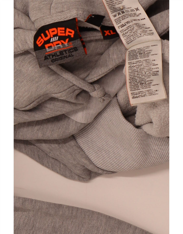 SUPERDRY Mens Graphic Hoodie Jumper XL Grey Colourblock Cotton
