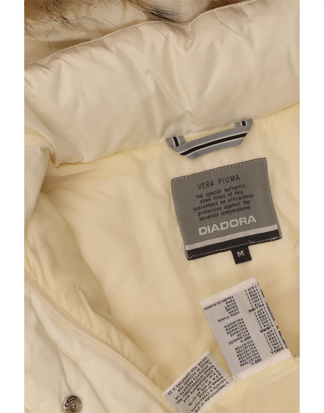 Diadora Womens Hooded Padded Coat UK 14 Medium Off White Polyester