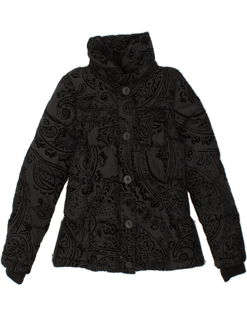 DESIGUAL Womens Padded Jacket EU 38 Medium Grey Paisley Polyester Vintage Desigual and Second-Hand Desigual from Messina Hembry 