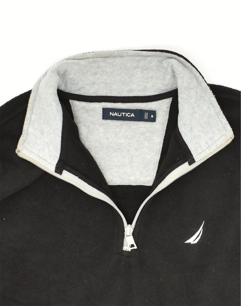 NAUTICA Mens Zip Neck Fleece Jumper Medium Black Polyester | Vintage Nautica | Thrift | Second-Hand Nautica | Used Clothing | Messina Hembry 