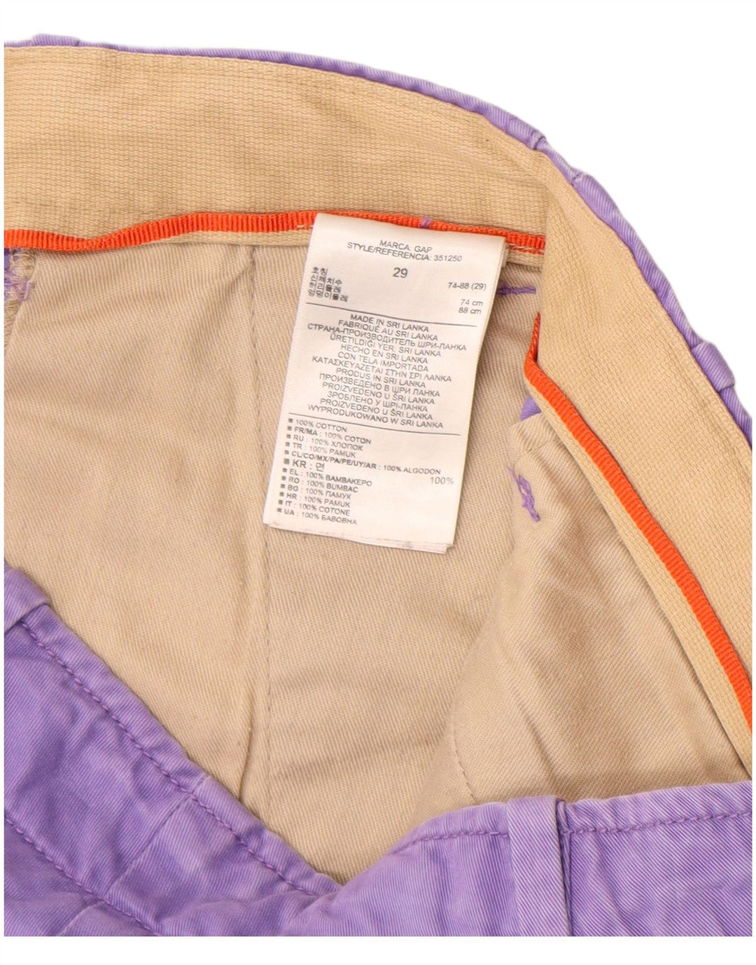 Gap Mens Chino Shorts W29 Medium Purple Cotton